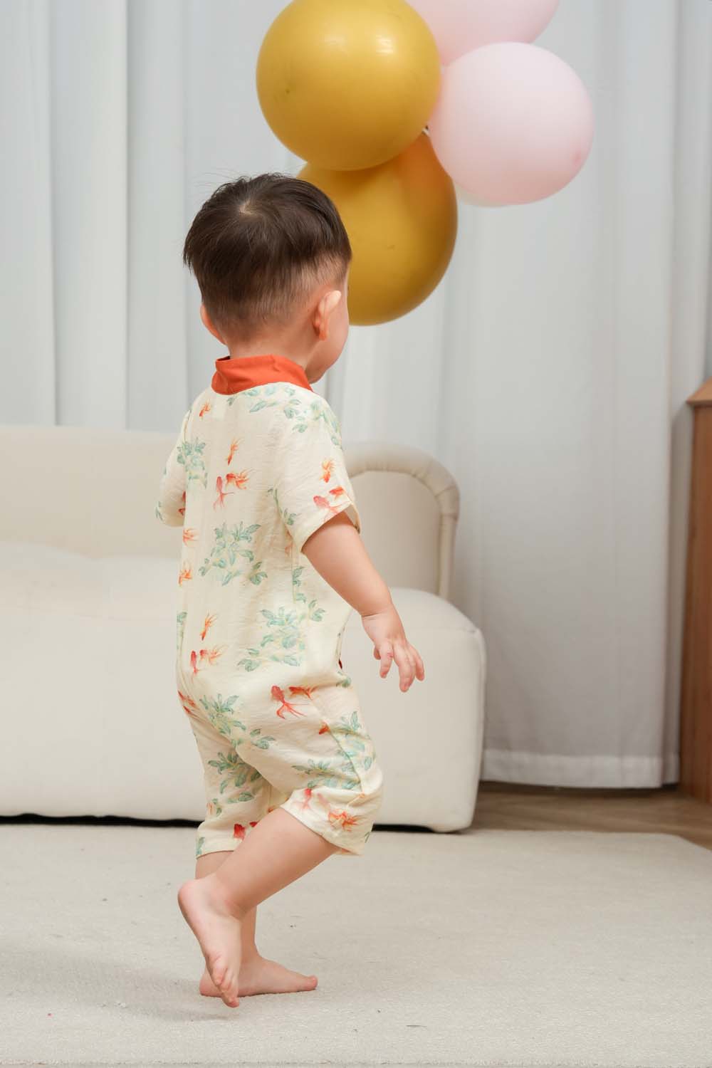 Singapore Souvenir Gift Fortune Bloom Family Set with Golden Fish Baby Boy Cheongsam Romper 0828 - Little Kooma