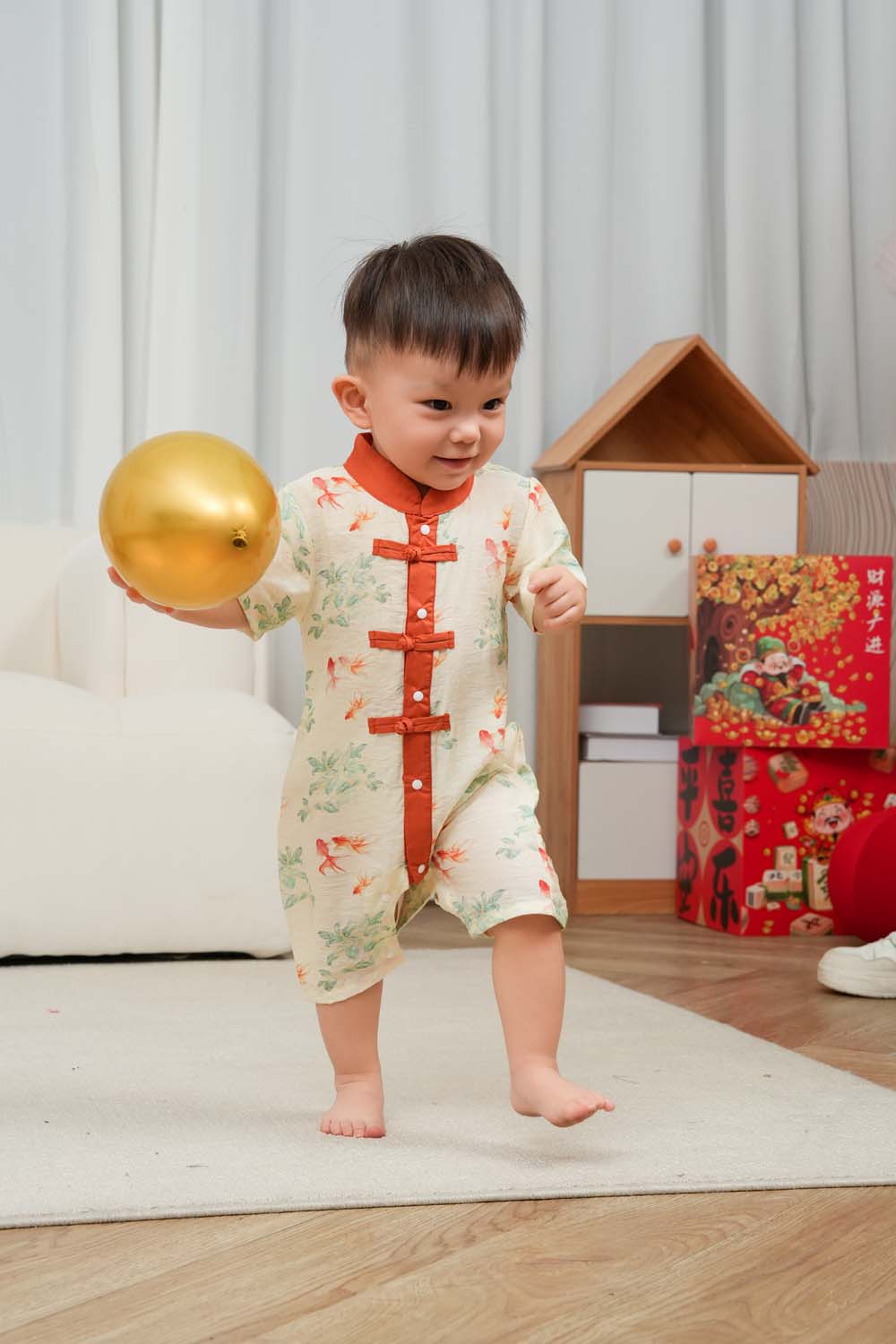 Singapore Souvenir Gift Fortune Bloom Family Set with Golden Fish Baby Boy Cheongsam Romper 0828 - Little Kooma