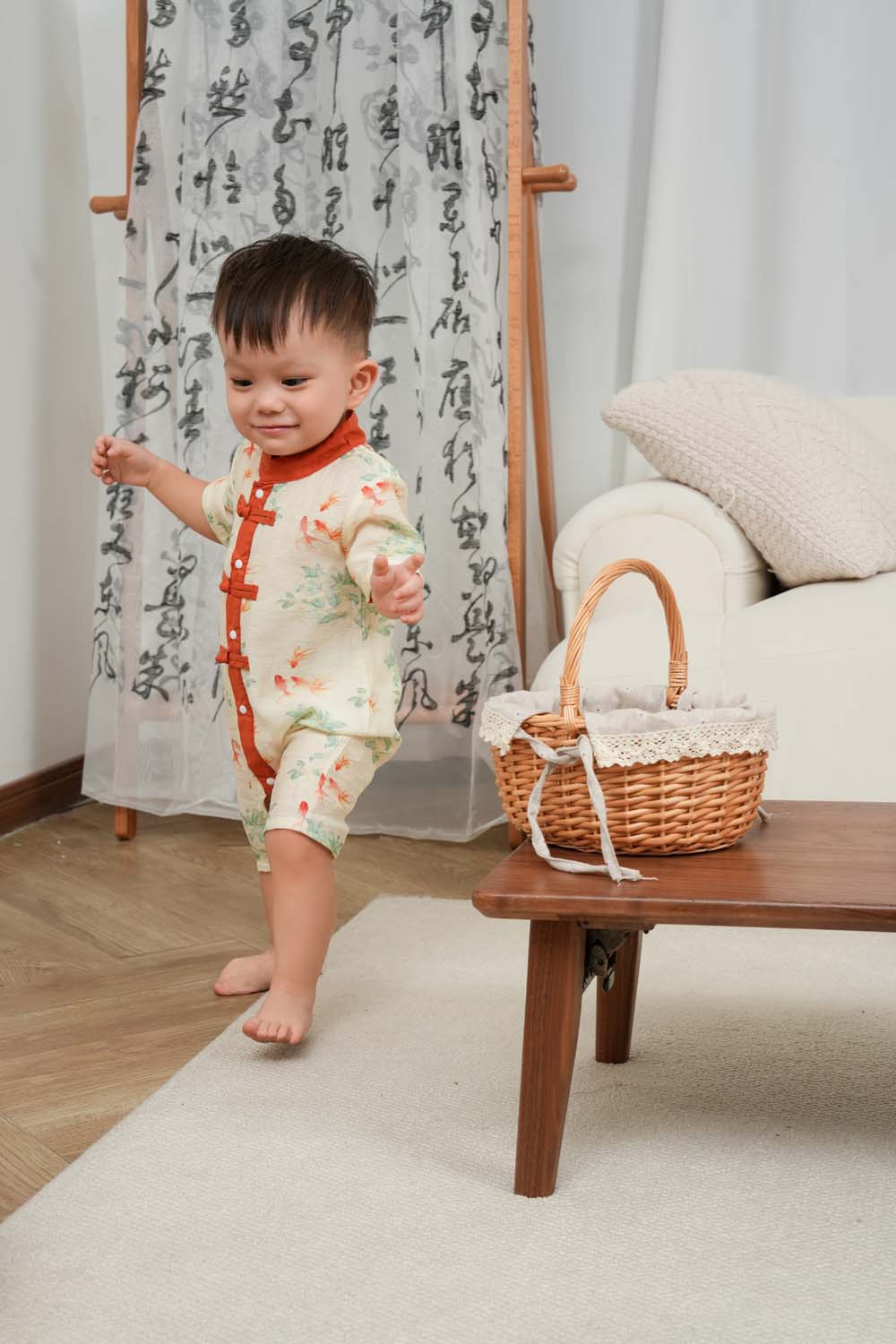 Singapore Souvenir Gift Fortune Bloom Family Set with Golden Fish Baby Boy Cheongsam Romper 0828 - Little Kooma