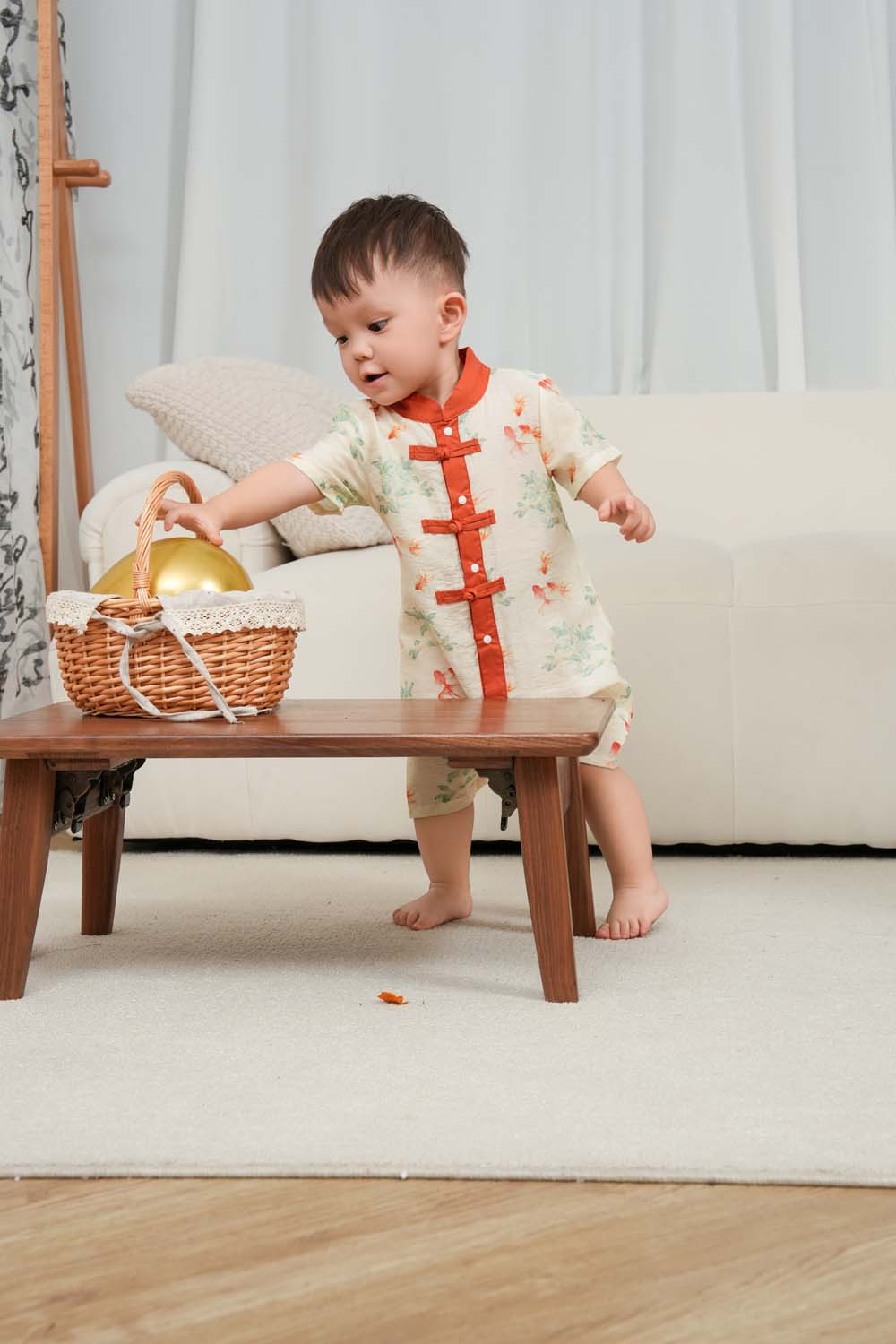 Singapore Souvenir Gift Fortune Bloom Family Set with Golden Fish Baby Boy Cheongsam Romper 0828 - Little Kooma