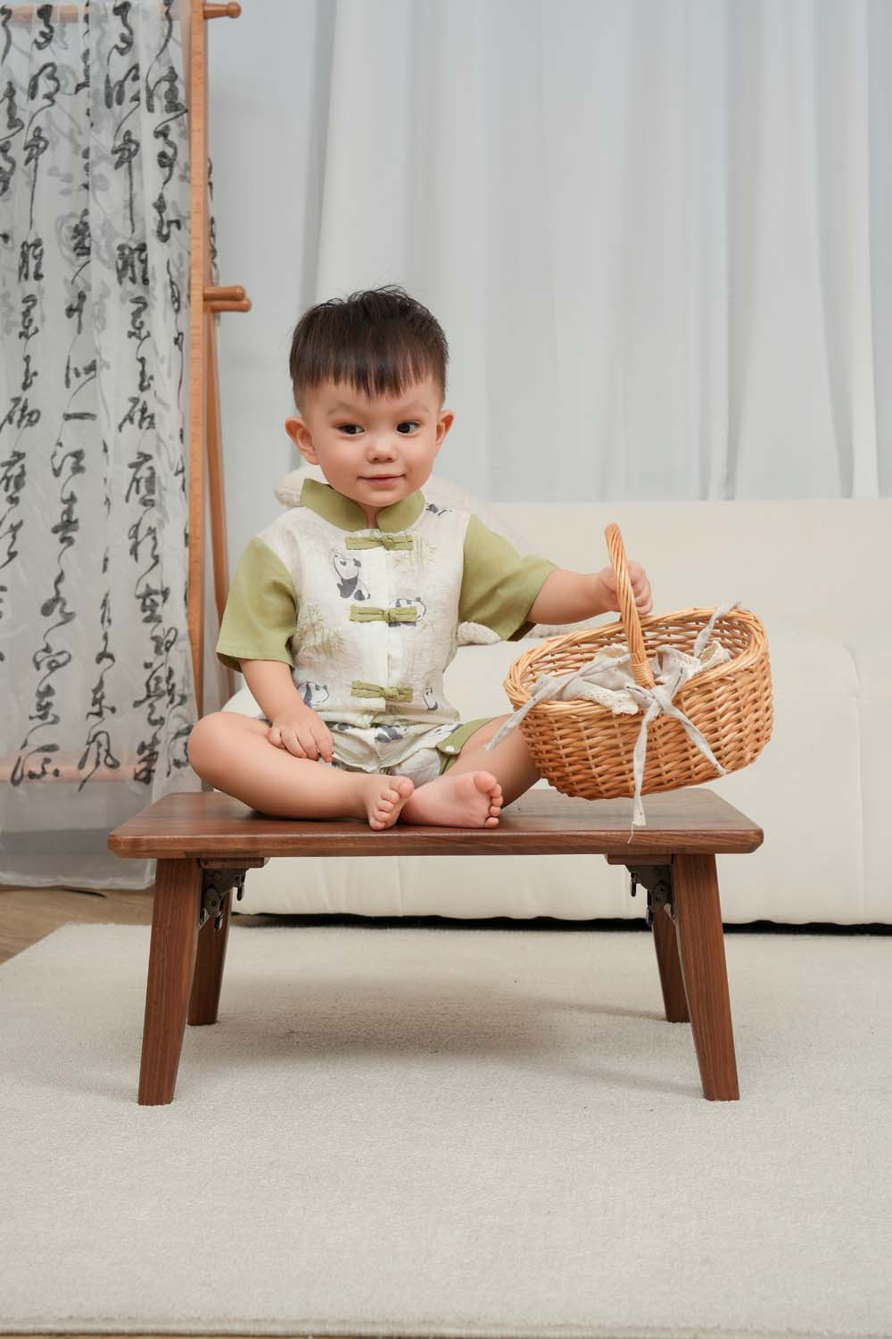 Singapore Souvenir Gift Panda Eat Bamboos Baby Boy Cheongsam Romper 0841 - Little Kooma