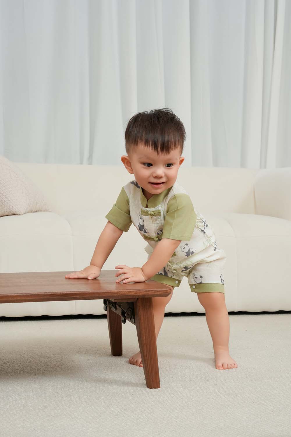 Singapore Souvenir Gift Panda Eat Bamboos Baby Boy Cheongsam Romper 0841 - Little Kooma