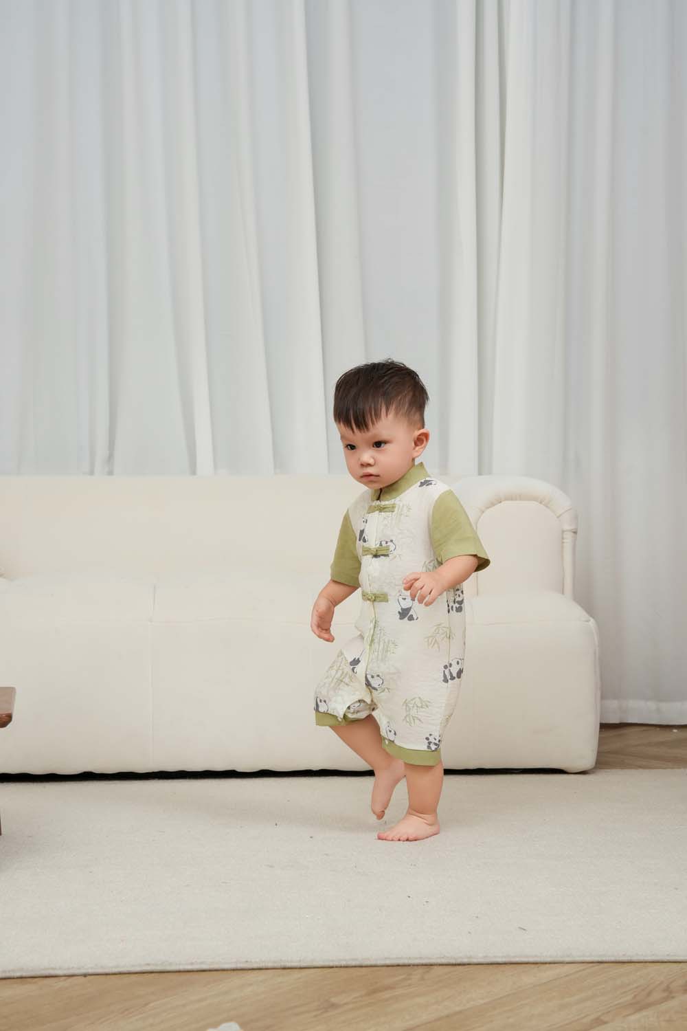 Singapore Souvenir Gift Panda Eat Bamboos Baby Boy Cheongsam Romper 0841 - Little Kooma