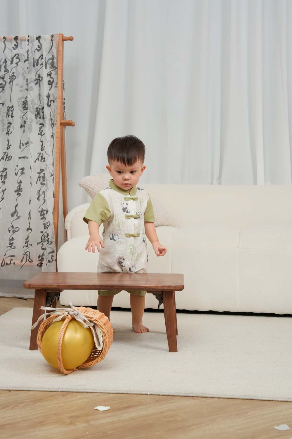 Singapore Souvenir Gift Panda Eat Bamboos Baby Boy Cheongsam Romper 0841 - Little Kooma