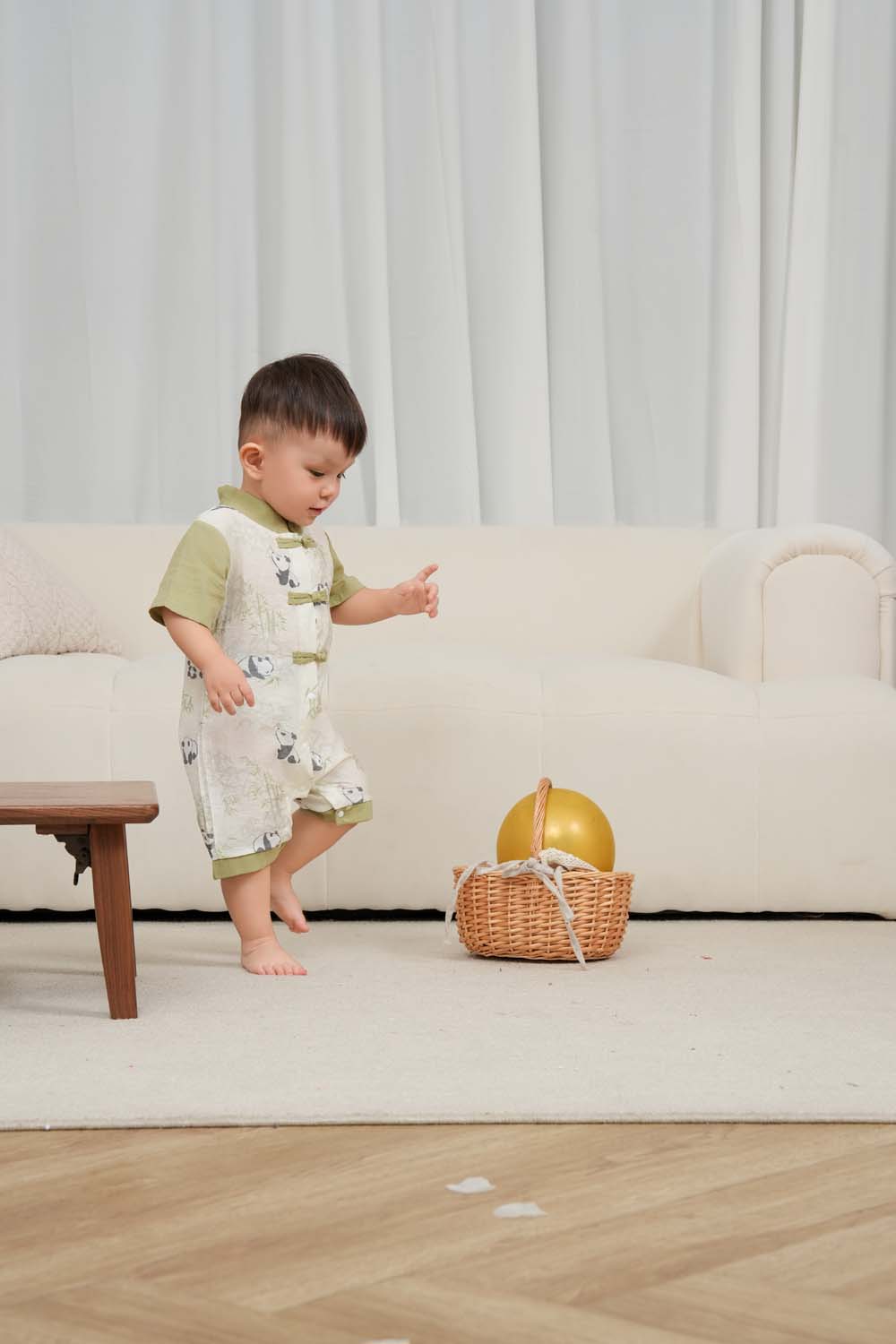 Singapore Souvenir Gift Panda Eat Bamboos Baby Boy Cheongsam Romper 0841 - Little Kooma