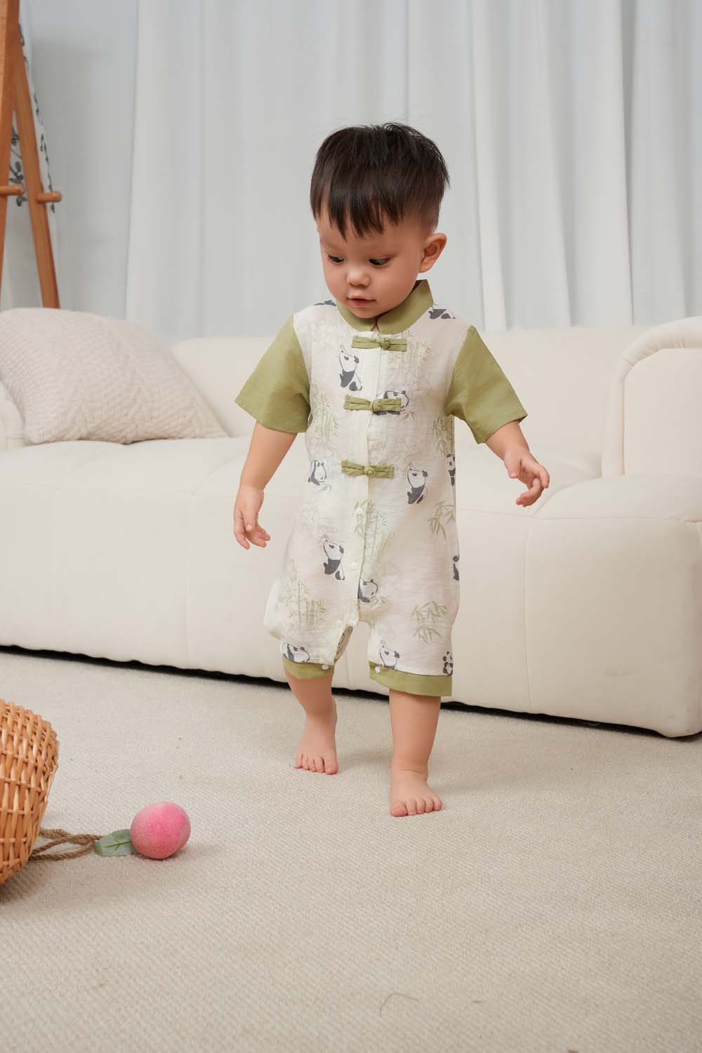 Singapore Souvenir Gift Panda Eat Bamboos Baby Boy Cheongsam Romper 0841 - Little Kooma