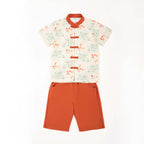 Singapore Souvenir Gift Fortune Bloom Family Set with Golden Fish Baby Kids Boys Cheongsam Set Top n Shorts CNY Chinese New Year Outfit 0829 - Little Kooma