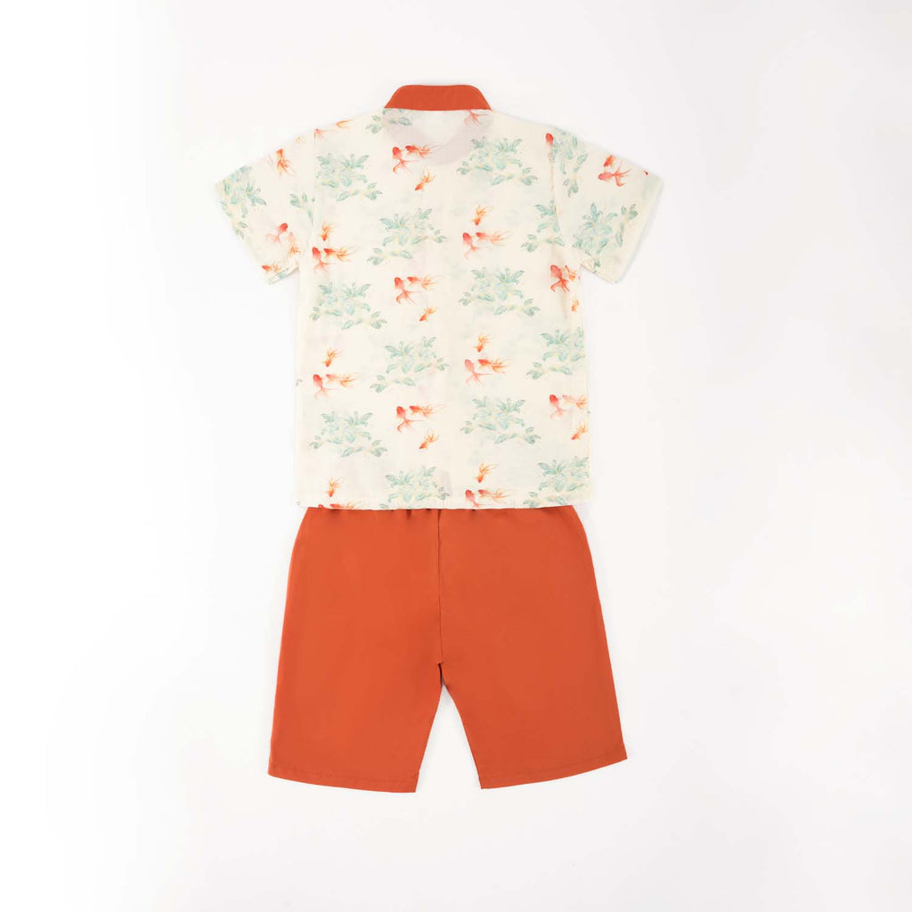 Singapore Souvenir Gift Fortune Bloom Family Set with Golden Fish Baby Kids Boys Cheongsam Set Top n Shorts CNY Chinese New Year Outfit 0829 - Little Kooma