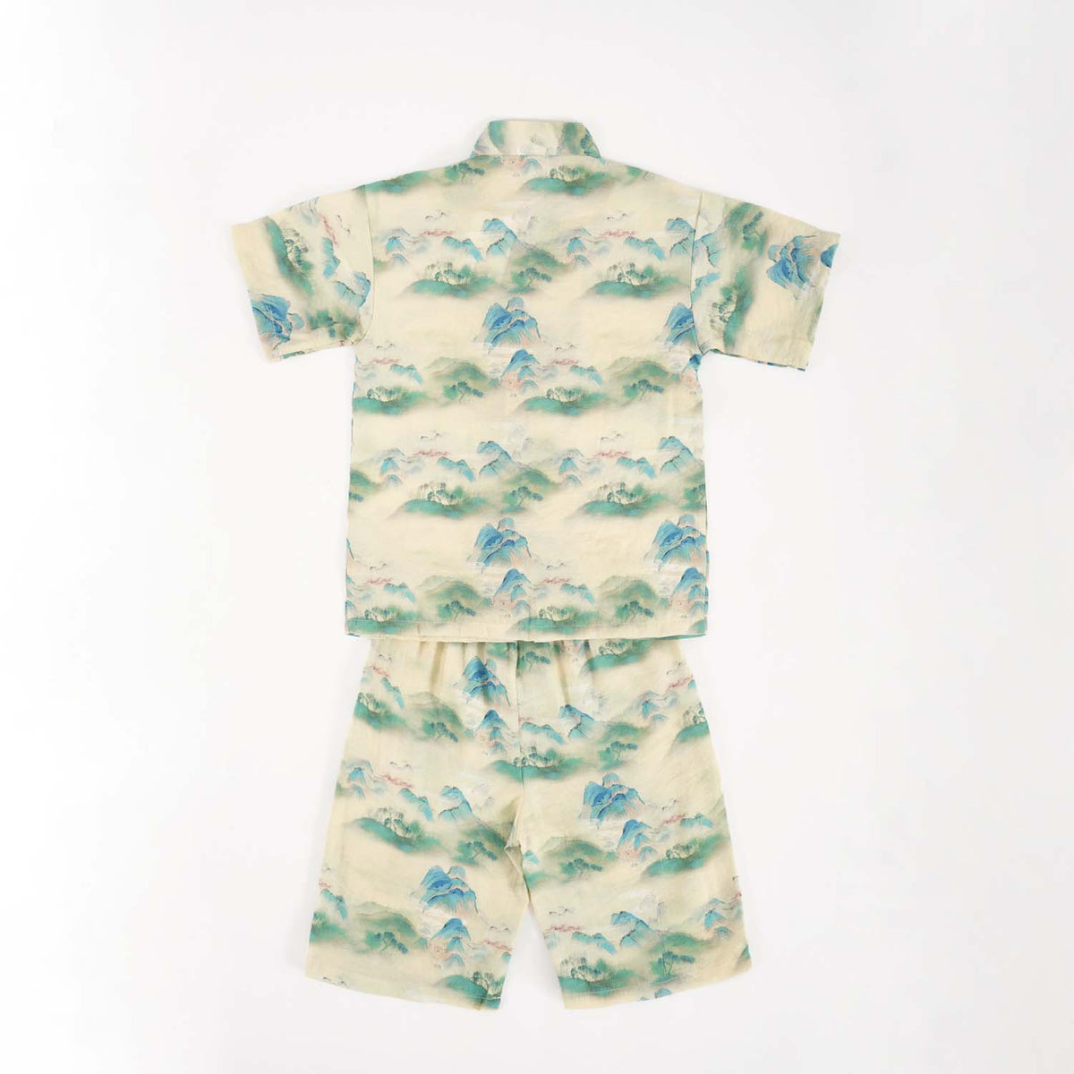 Singapore Souvenir Gift Chinese Landscape Painting Mountains Trees Baby Kids Boys Cheongsam Set Top n Shorts CNY Chinese New Year Outfit 0836 - Little Kooma