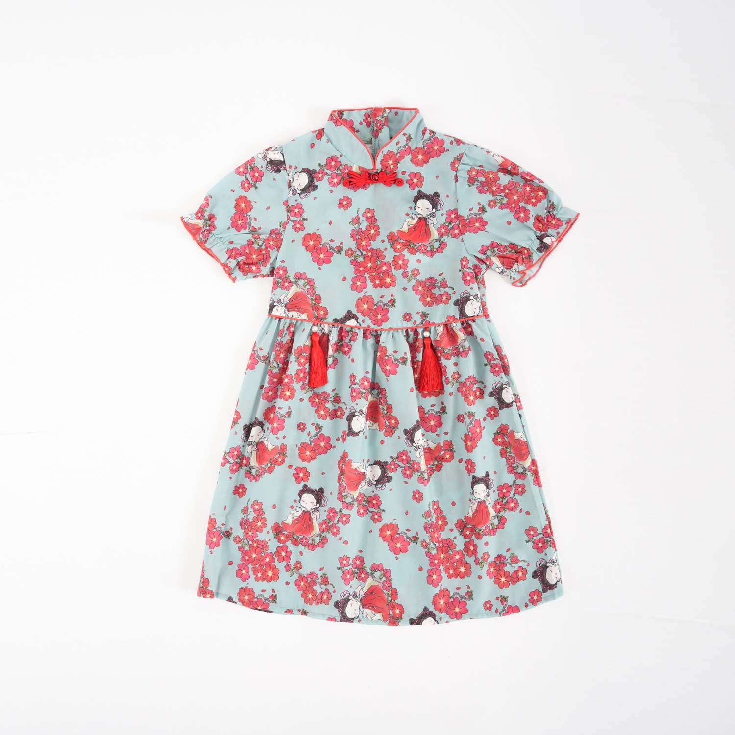 Singapore Souvenir Gift Little Girl Dancing Among Red Plum Flowers Baby Kids Girl Cheongsam Dress 0853 - Little Kooma