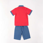 Singapore Souvenir Gift Dancing Lion Baby Kids Boys Cheongsam Set Red Top n Blue Shorts CNY Chinese New Year Outfit 0838 - Little Kooma