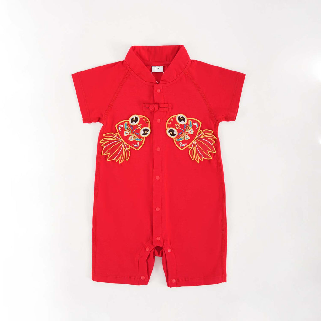 Singapore Souvenir Gift Wealth and Harmony Red Family Set with Golden Fish Baby Boy Cheongsam Romper 0834 - Little Kooma