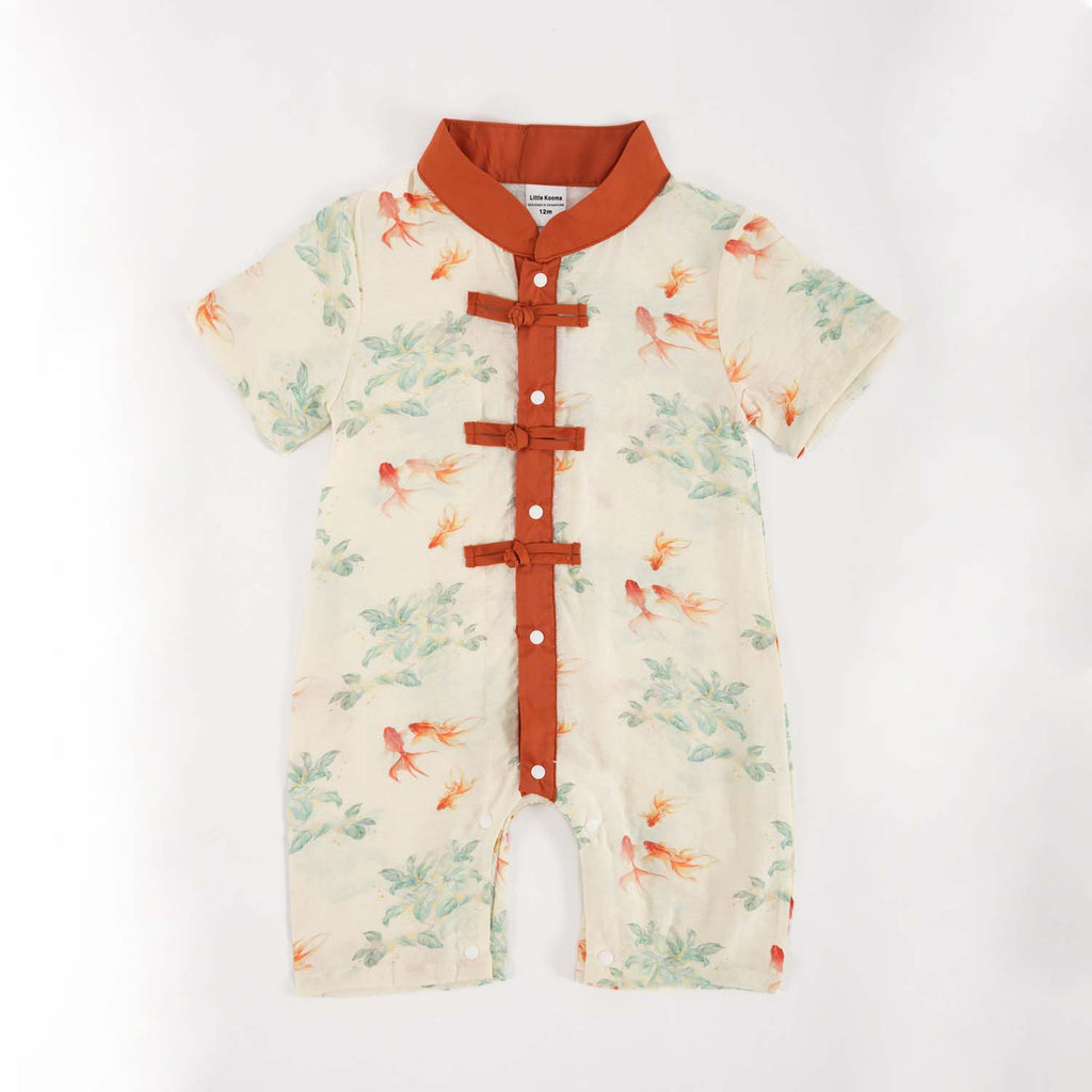 Singapore Souvenir Gift Fortune Bloom Family Set with Golden Fish Baby Boy Cheongsam Romper 0828 - Little Kooma