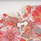 Singapore Souvenir Gift Red Flowers Sleeveless Baby Kids Girl Cheongsam Dress 0845 - Little Kooma