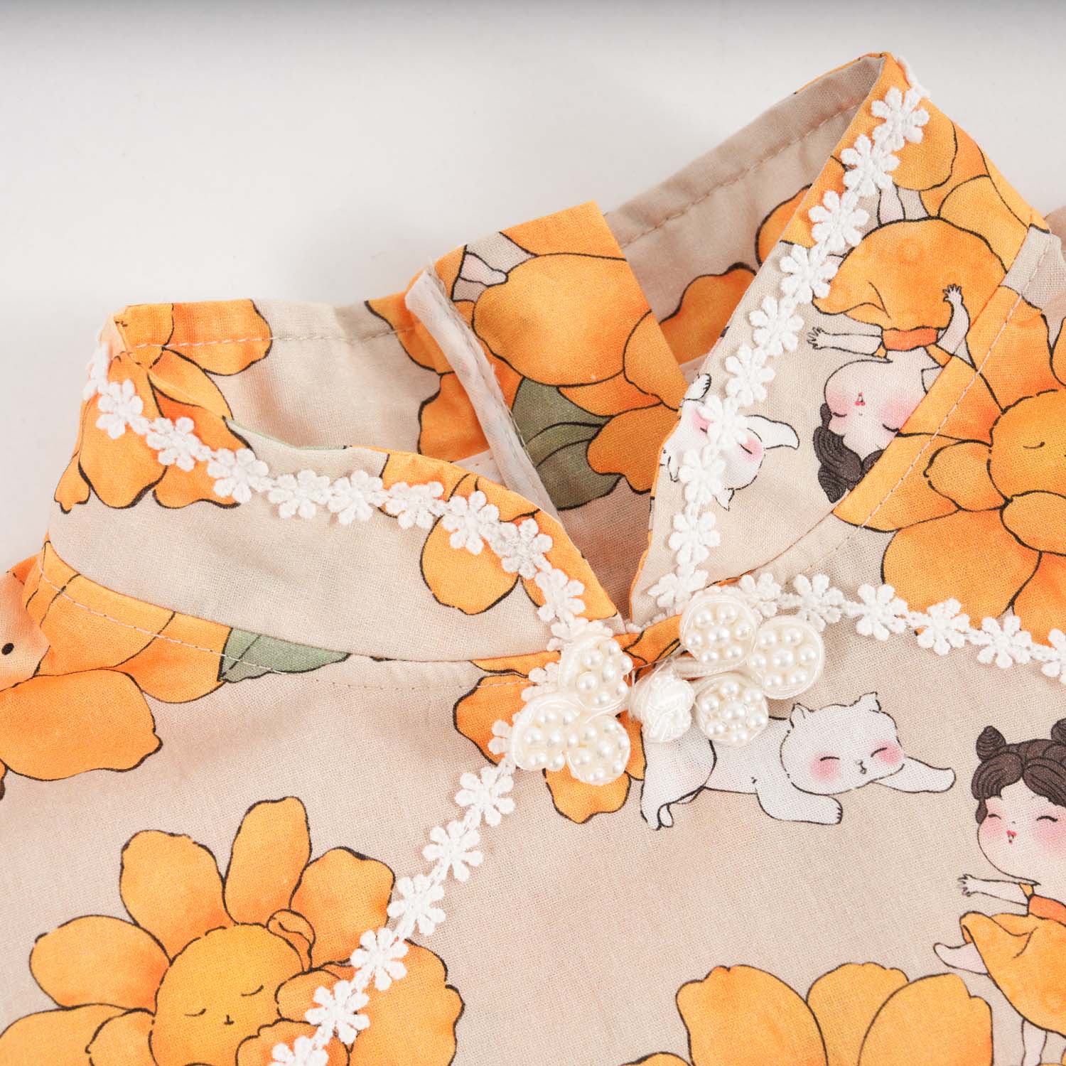 Singapore Souvenir Gift Sunflowers Little Girl n Cat Baby Kids Girl Cheongsam Dress 0846 - Little Kooma