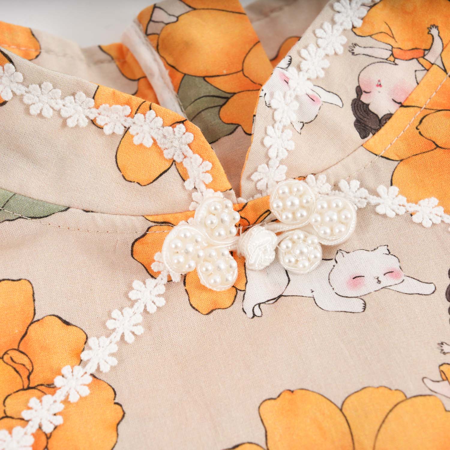 Singapore Souvenir Gift Sunflowers Little Girl n Cat Baby Kids Girl Cheongsam Dress 0846 - Little Kooma