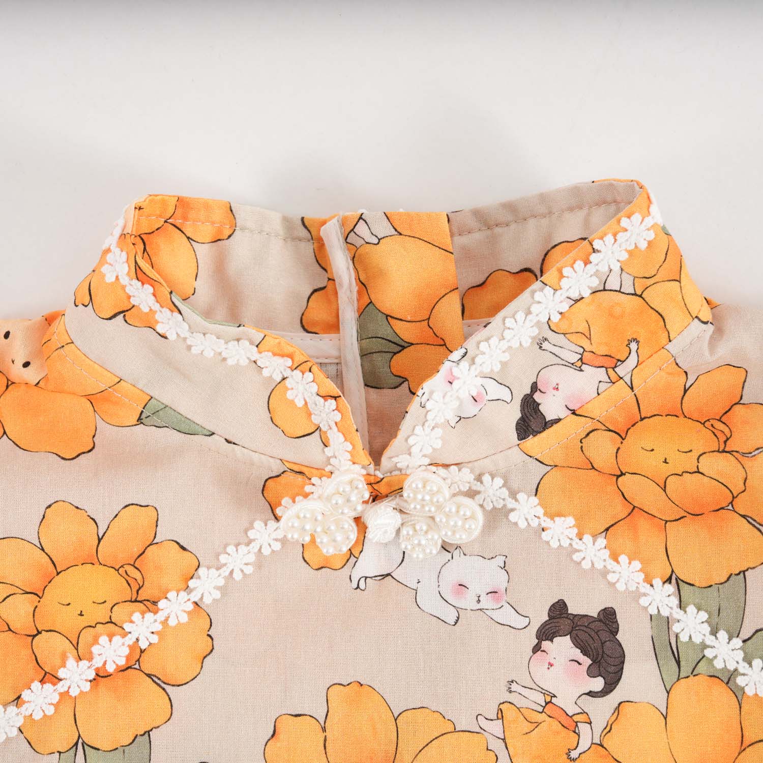 Singapore Souvenir Gift Sunflowers Little Girl n Cat Baby Kids Girl Cheongsam Dress 0846 - Little Kooma