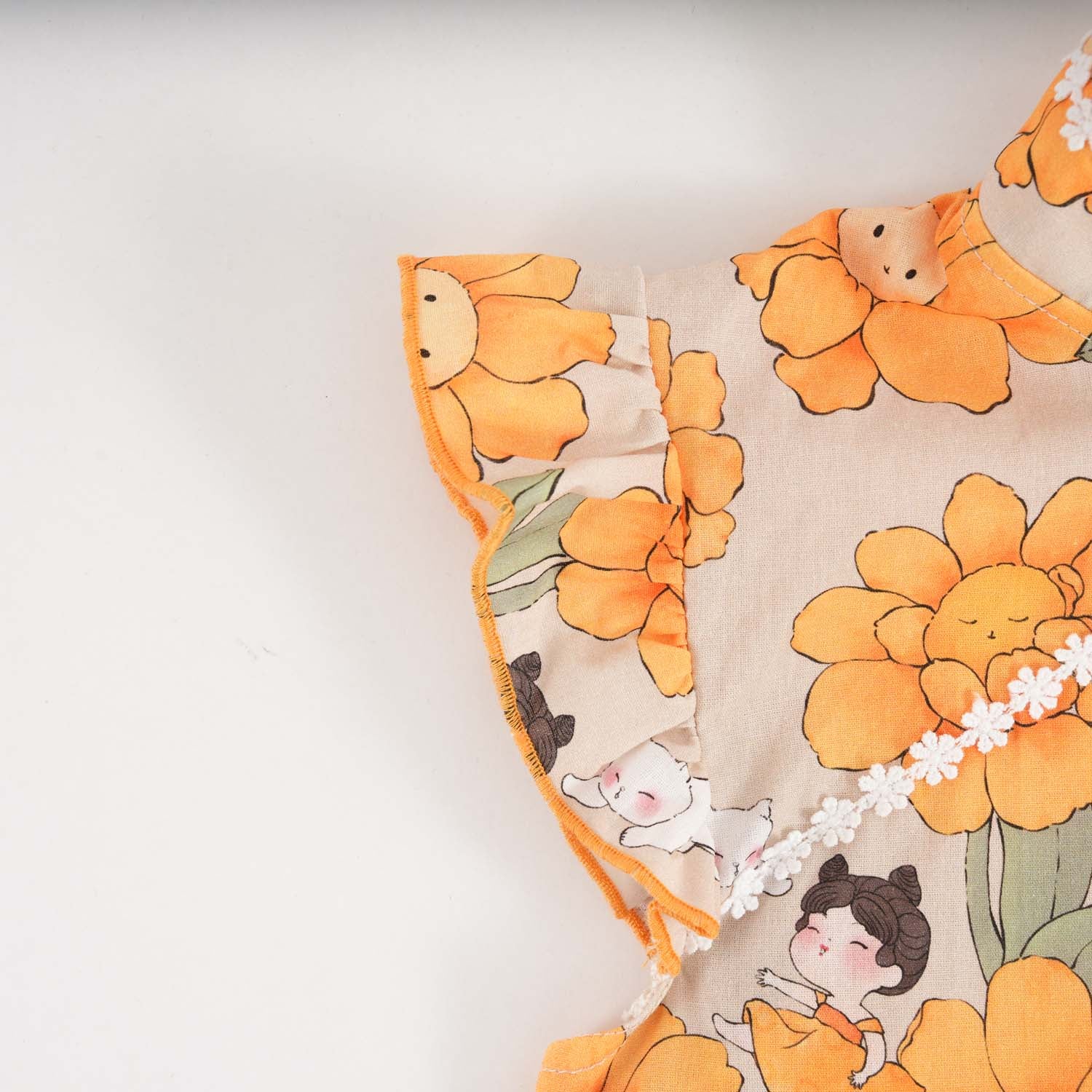 Singapore Souvenir Gift Sunflowers Little Girl n Cat Baby Kids Girl Cheongsam Dress 0846 - Little Kooma
