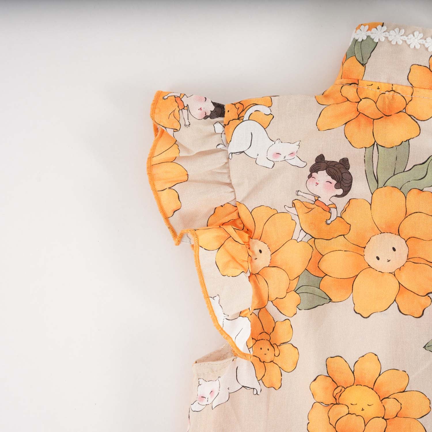 Singapore Souvenir Gift Sunflowers Little Girl n Cat Baby Kids Girl Cheongsam Dress 0846 - Little Kooma