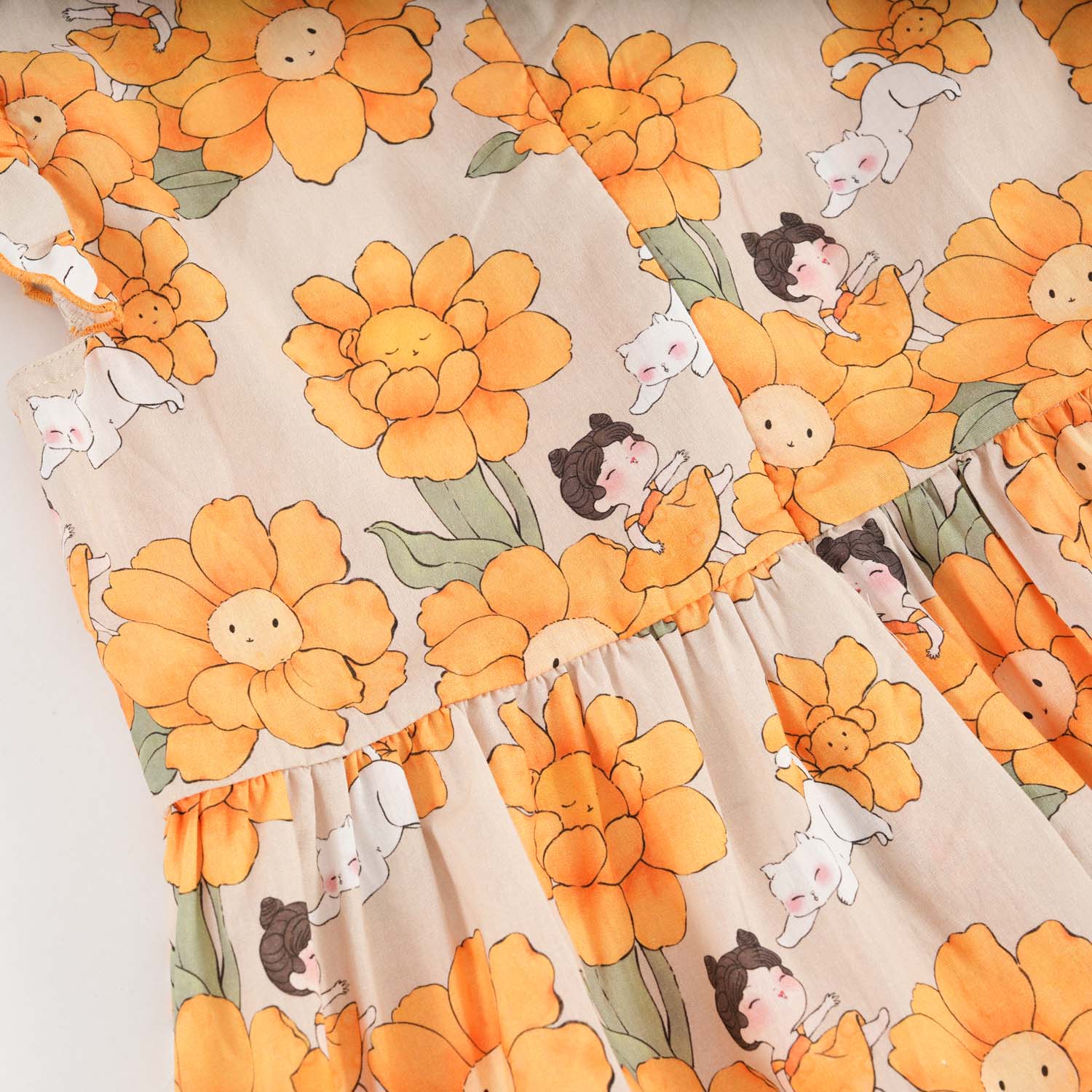 Singapore Souvenir Gift Sunflowers Little Girl n Cat Baby Kids Girl Cheongsam Dress 0846 - Little Kooma