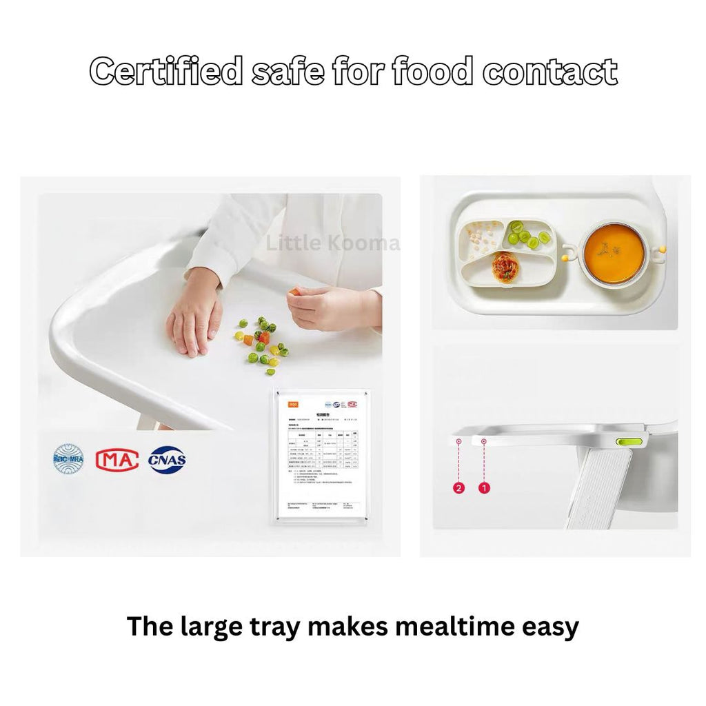 Adjustable Tray Baby High Chair with Washable Tray & Ergonomic Seat | Lightweight 6kg | Stable Feeding Chair - Little Kooma