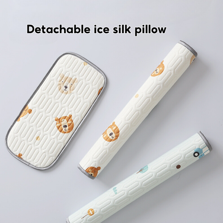 Latex Ice Silk Baby Crib Mat and Toddler Bed Mattress Topper Pad 60 x 120cm Buckwheat Hulls Pillow - Little Kooma