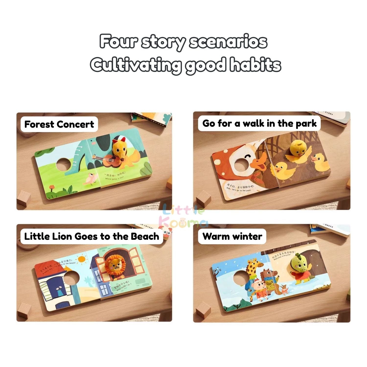 Ready Stock 4-in-1 Hand Puppet Board Book Chinese English Bilingual Story Book for Kids 3Y+ - Little Kooma