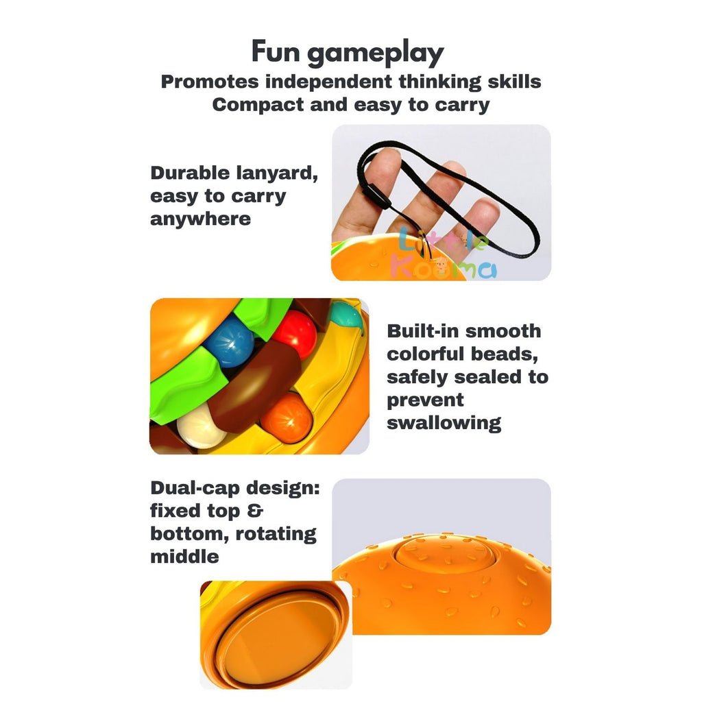 Ready Stock Creative Burger Fries Magic Bean Cube 360° Rotating Fidget Toy for Kid 3 Years + - Little Kooma