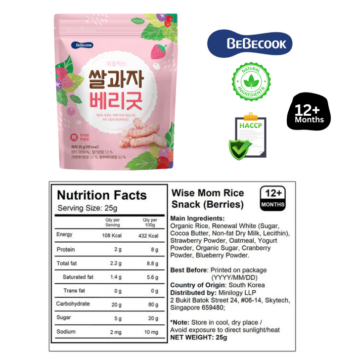 Baby Rice Snacks 25g Pack For 7 months Baby With Berries Banana Veggie and Grains -  Wise Moms Rice Snacks By BebeCook