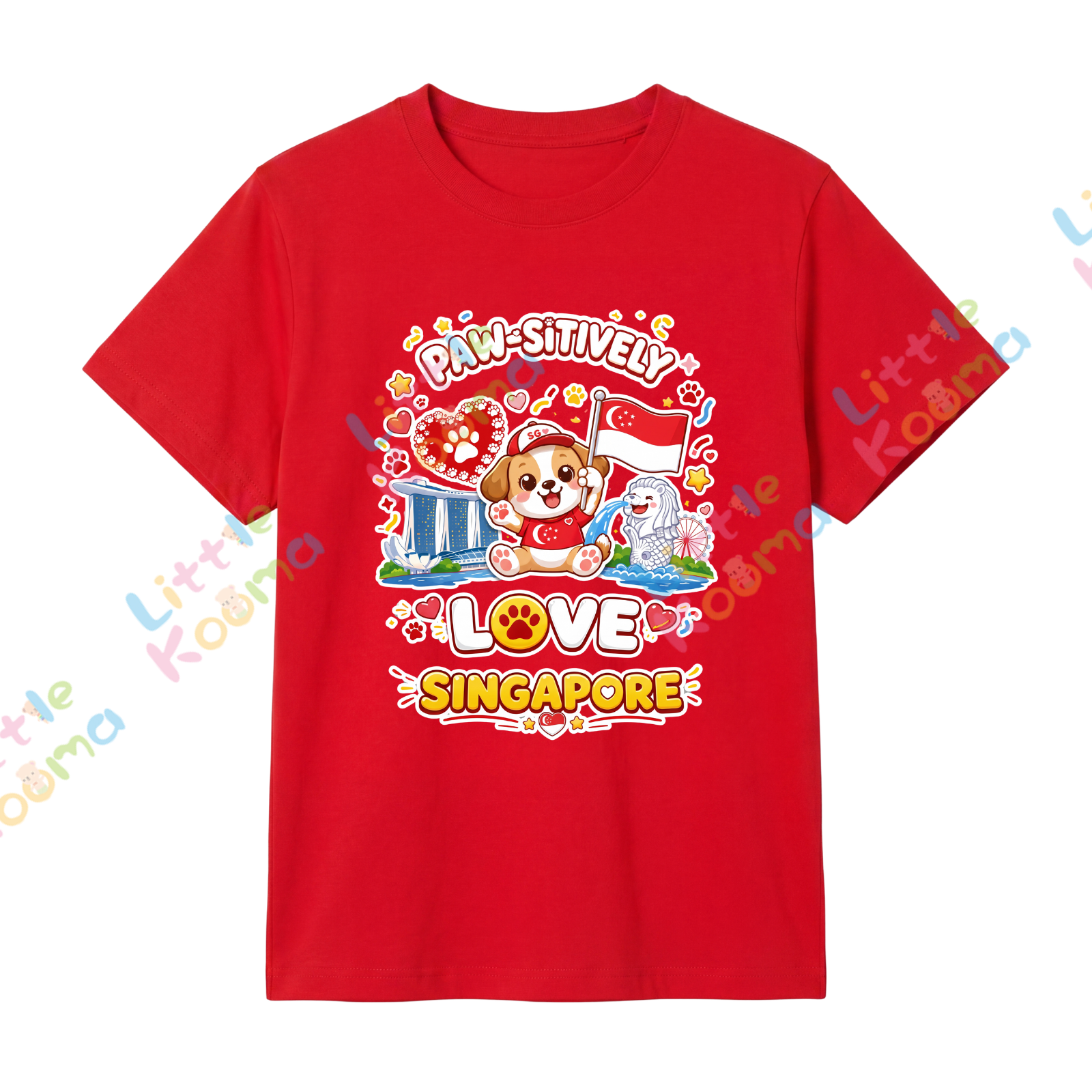 Singapore National Day Kids Red T-Shirt Family Matching Outfit - PAW-SiTIVELY Love Singapore - Little Kooma