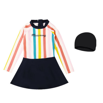 Baby Kids Girl Long Sleeve Stripes Skirt Swimming Suit w Zipper 907164 - Little Kooma
