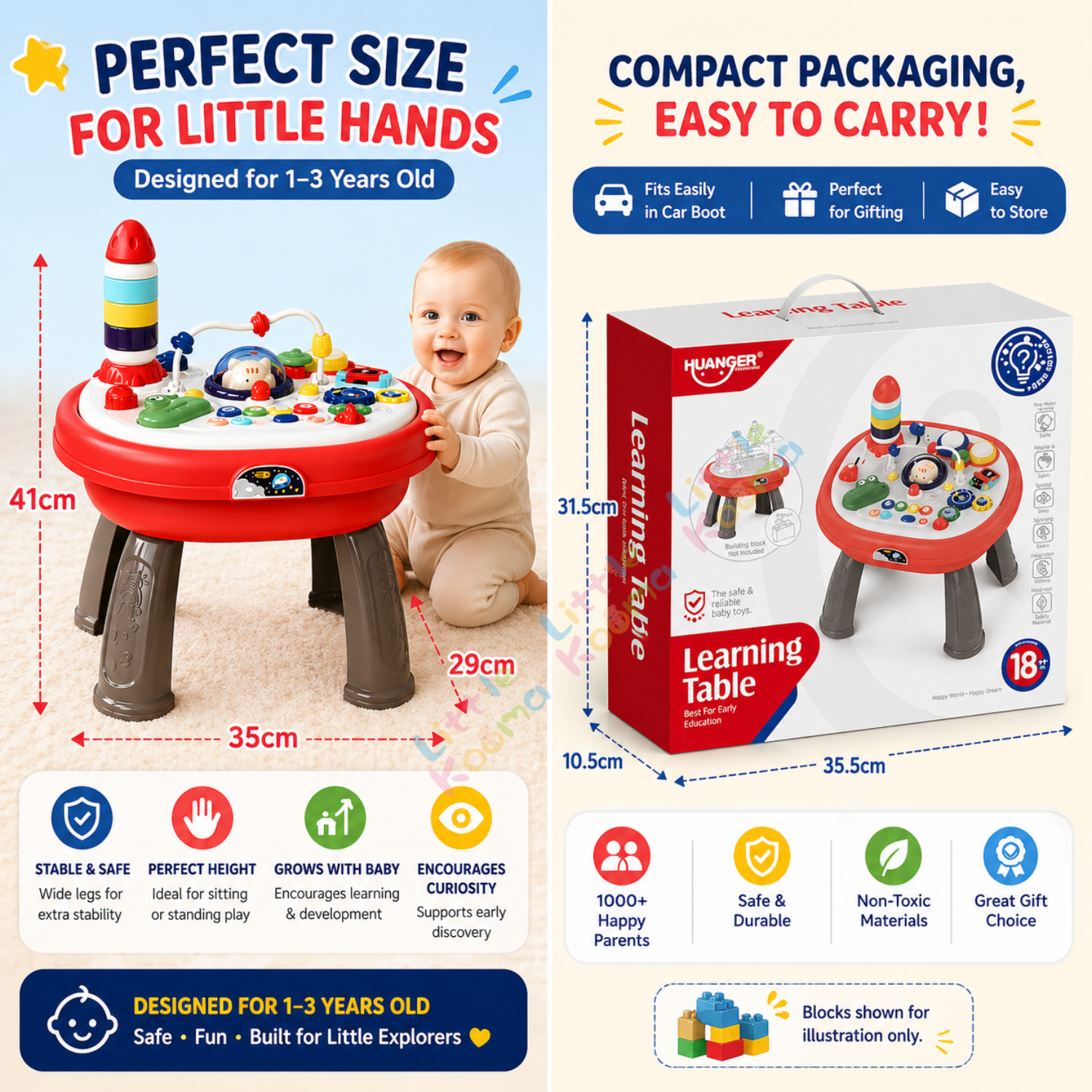 4-In-1 Multi-Functional Baby Activity Center & Toddler Play Table For 1-3 Years Kids - Little Kooma