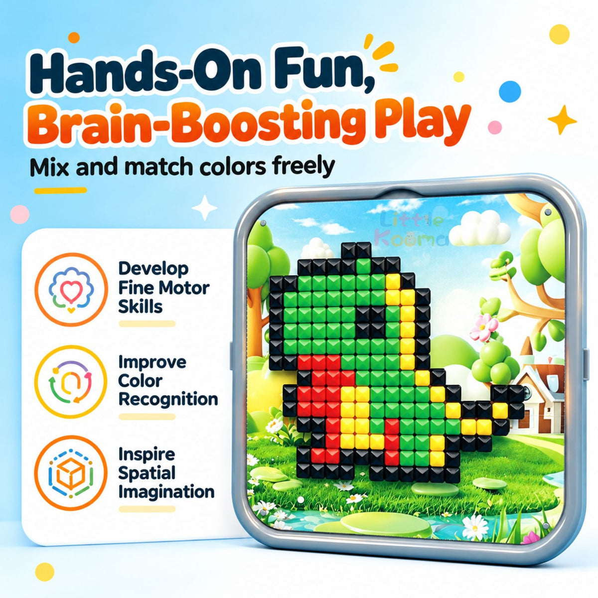 3D Peg Art Puzzle for Kids 420pcs Mushroom Peg Mosaic Pixel Art Board Educational Toy Age 3+ - Little Kooma
