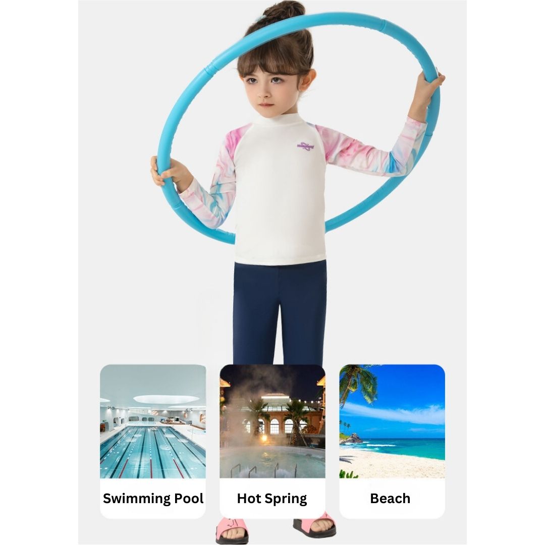 Baby Kids Girl Long Sleeve Long Pants Tie-dye Swimming Suit Set 907459 - Little Kooma