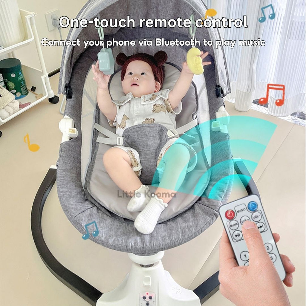 Electric Baby Rocking Chair with Bluetooth Music, Remote Control & Mosquito Net – Adjustable Swing & Recline