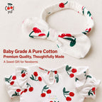 Little Cherry Baby Girl Gift Set with Romper, Bib, Headband, Socks & PC Keepsake Suitcase