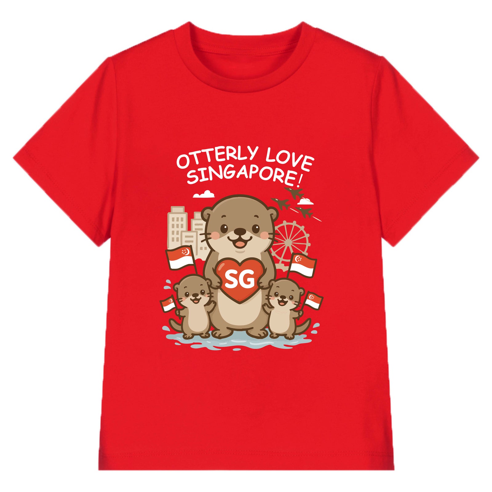 National Day NDP Red Top - Baby Kids Red T-shirt Cute Otters Otterly Love Singapore National Day Top Outfit