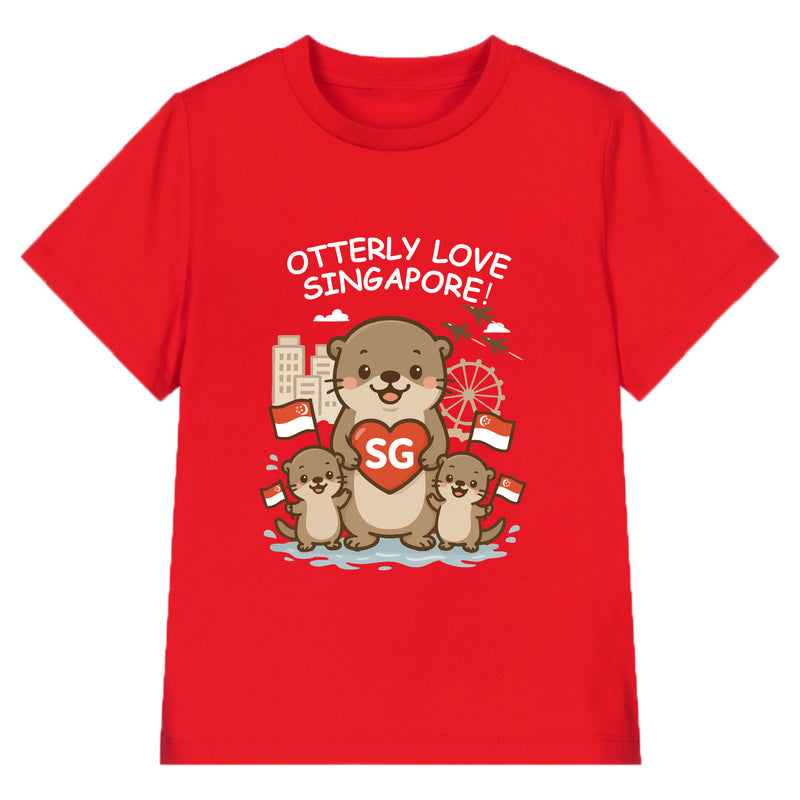 National Day NDP Red Top - Baby Kids Red T-shirt Cute Otters Otterly Love Singapore National Day Top Outfit - Little Kooma
