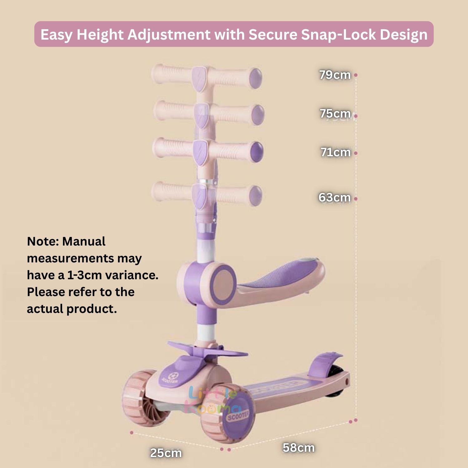Ready Stock 2-in-1 Kids Scooter with Seat Adjustable Height LED Flash Wheels Toddler Kickboard - Little Kooma