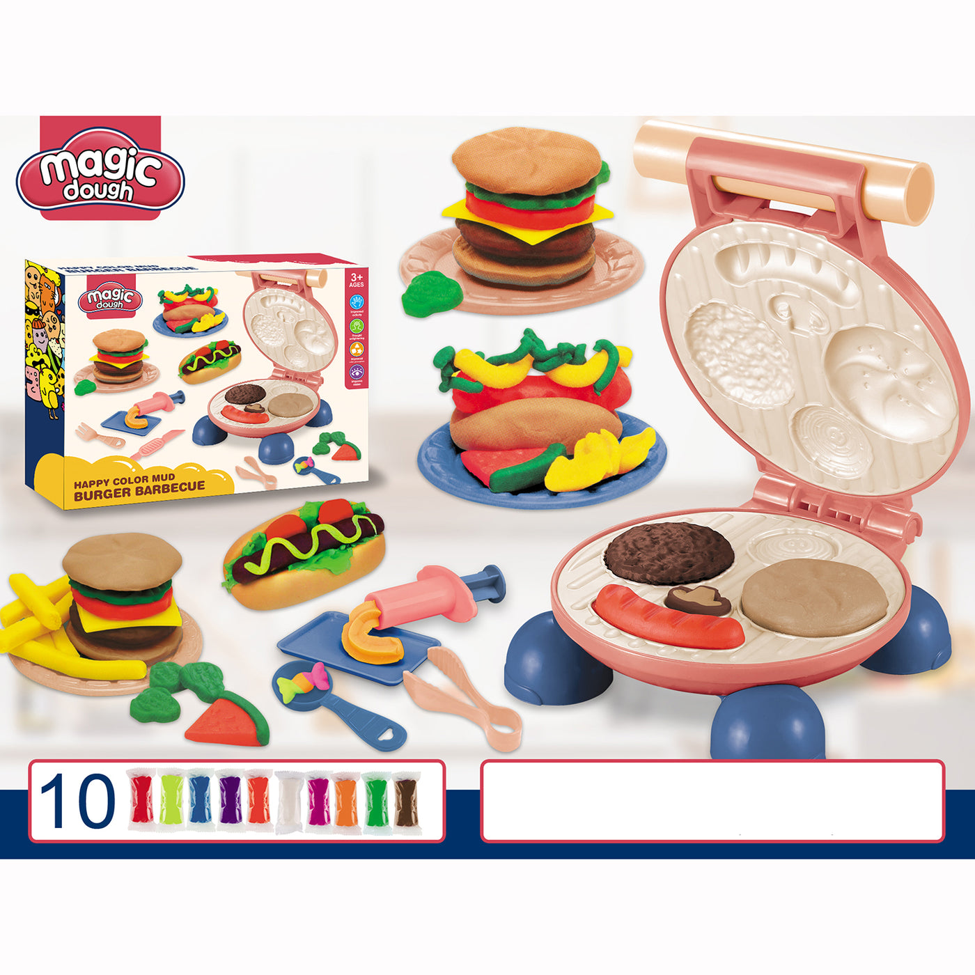 Kids Magic Dough Play Modeling Dough Set Fast Food Burger - Little Kooma