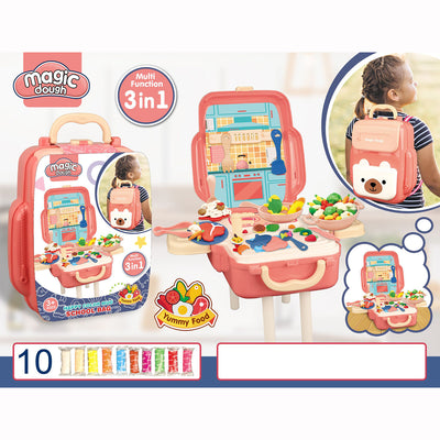 Kids Magic Dough 3-in-1 Backpack Activity Table Play Modeling Dough Set Yummy Food - Little Kooma
