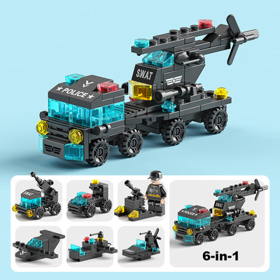 Kids Building Blocks 123pcs Mini SWAT tractor aircraft 6 in 1 block - Little Kooma