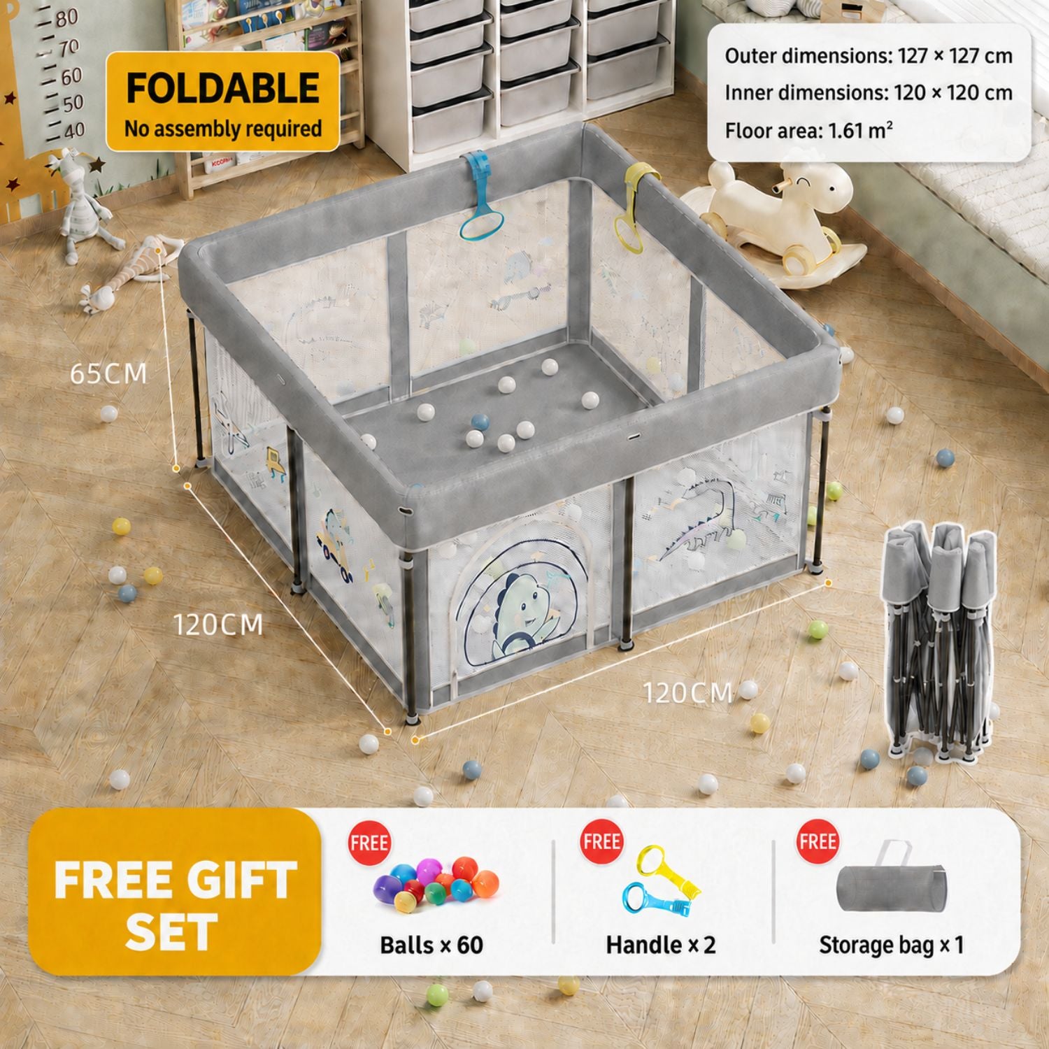 [SG Ready Stock] Foldable Baby Playpen No Assembly Portable Kids Play Yard Ball Pit Safety Fence