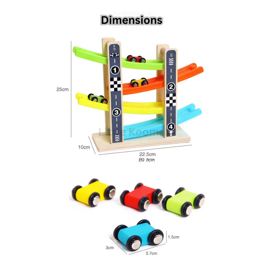 Wooden Gliding Car Ramp Toy – Zig Zag Race Track with Mini Cars, Toddler Racing Toy for Kids Boys & Girls Ages 3-6 - Little Kooma