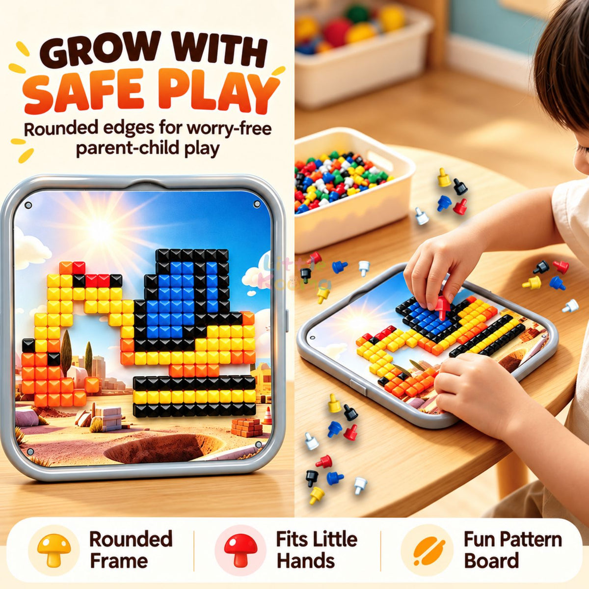 3D Peg Art Puzzle for Kids 420pcs Mushroom Peg Mosaic Pixel Art Board Educational Toy Age 3+ - Little Kooma