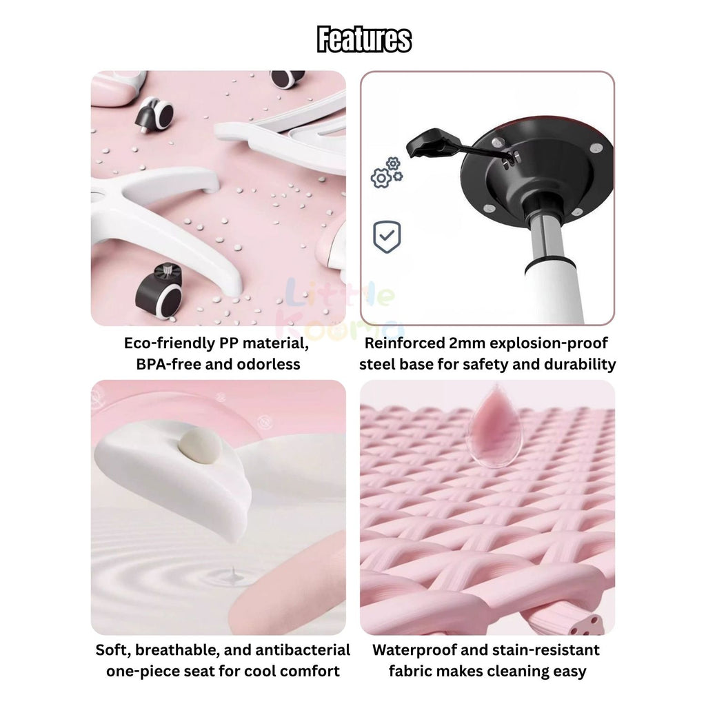 Ready Stock Kids Ergonomic Study Chair Height Adjustable 360° Swivel WithWithout Wheels Footrest