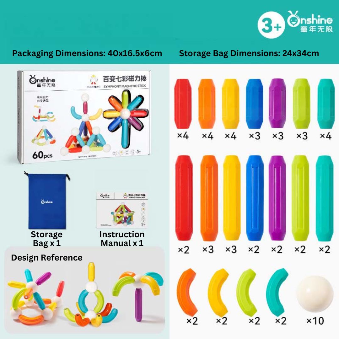 Versatile Rainbow Magnetic Rods – STEM Building Toys for Kids, Creative Construction Set with Magnetic Sticks and Balls for Ages 3-8