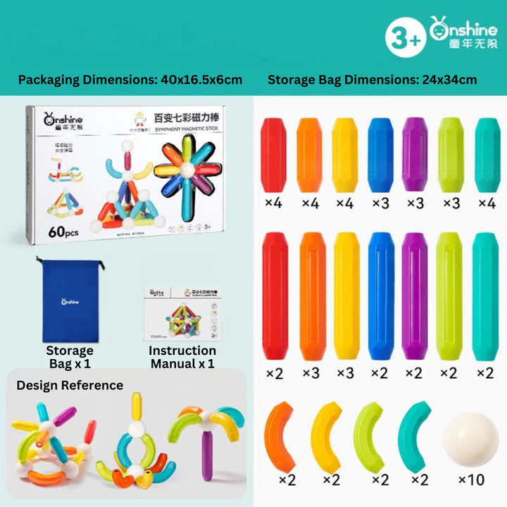 Versatile Rainbow Magnetic Rods – STEM Building Toys for Kids, Creative Construction Set with Magnetic Sticks and Balls for Ages 3-8