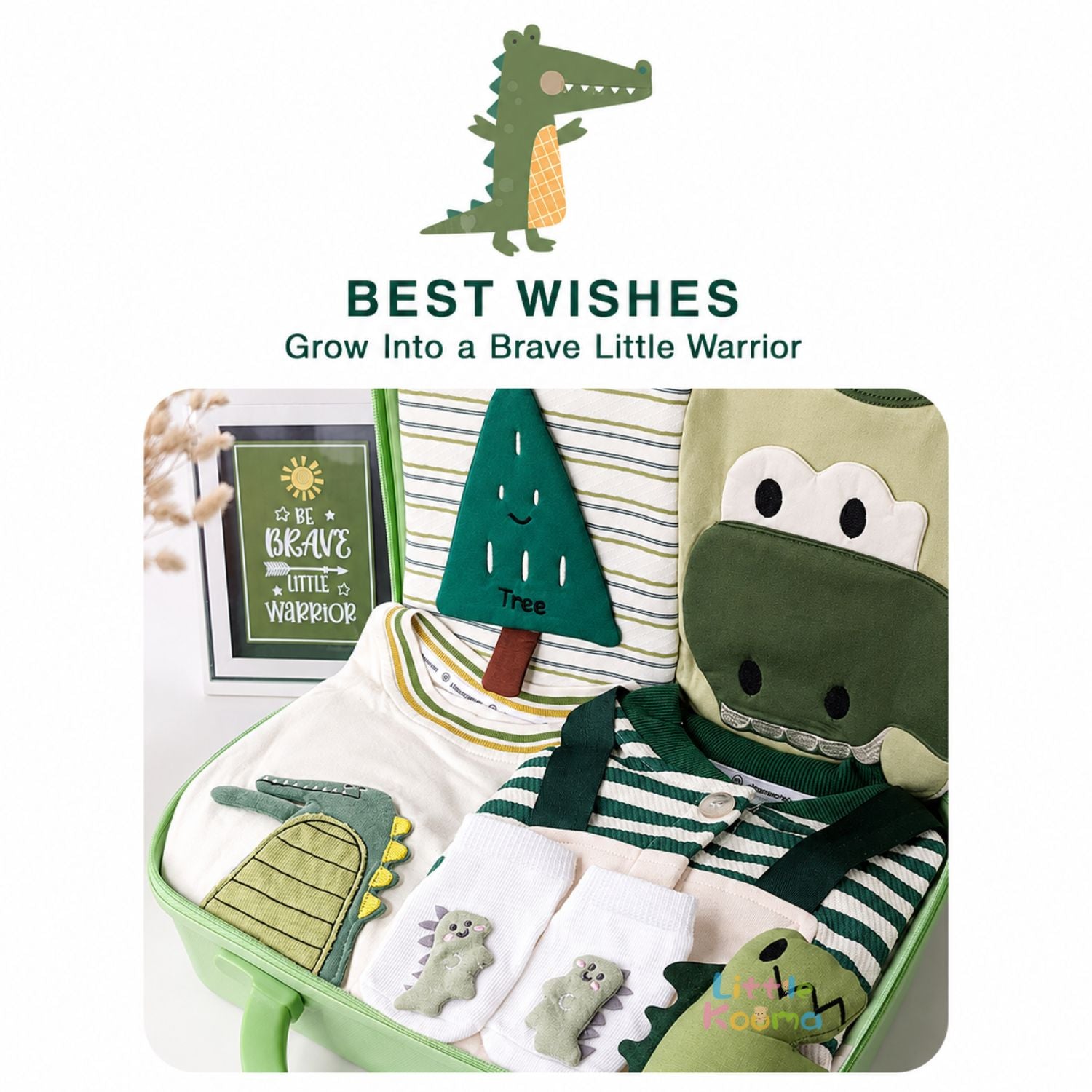 Baby Boy Forest Warrior Clothing Gift Set with Rompers, Socks, Hat and Suitcase
