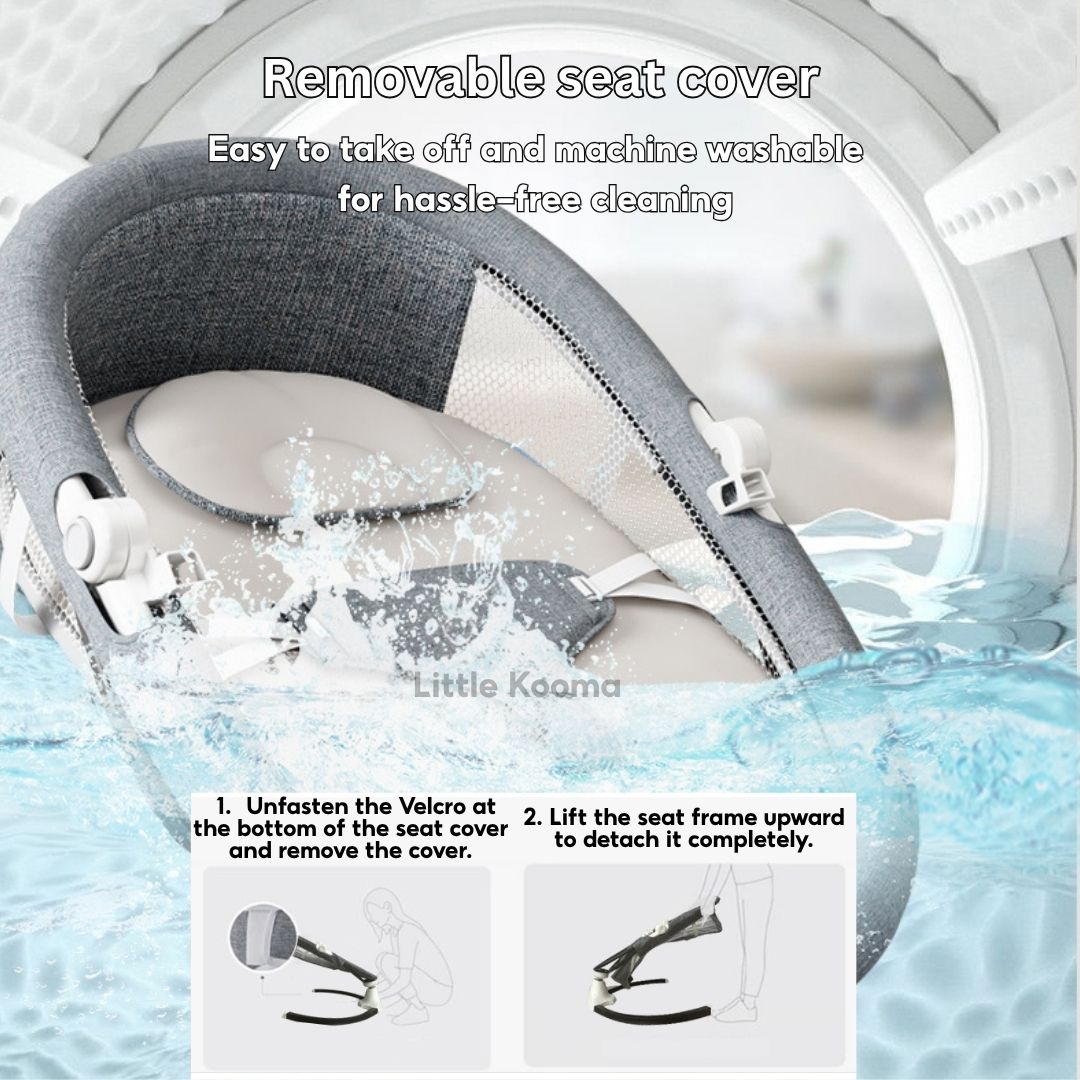 Electric Baby Rocking Chair with Bluetooth Music, Remote Control & Mosquito Net – Adjustable Swing & Recline - Little Kooma